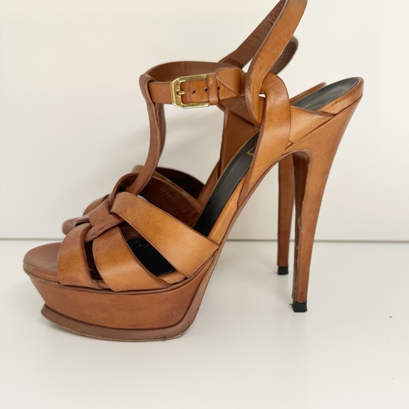 YSL Saint Laurent Tribute Platform Heel Sandal size 6 (36) Vintage Luggage - Picture 5 of 16